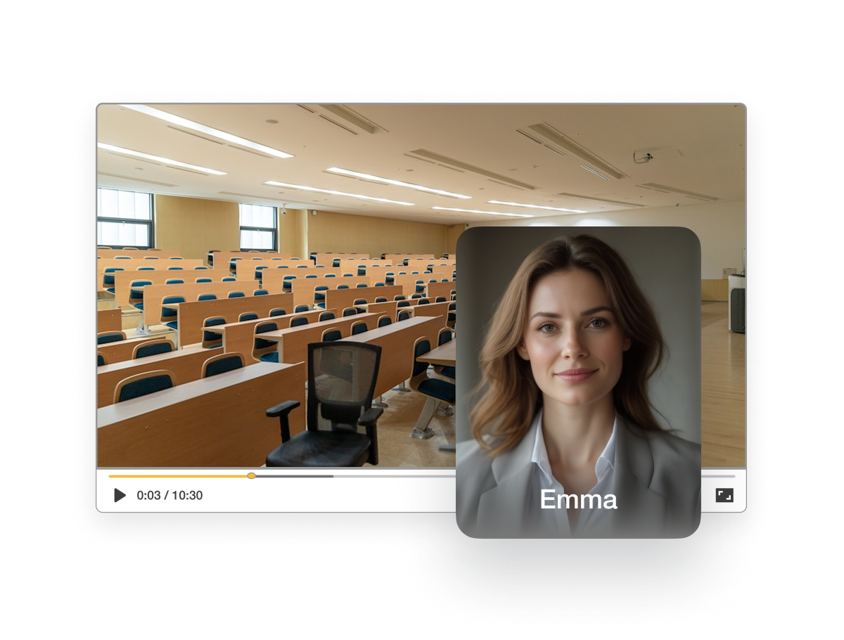 Visla's education marketing with AI avatars delivering personal course intros and campus messages.